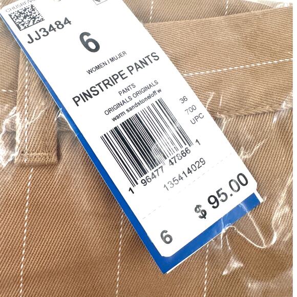 Adidas Women's Warm Sandstone Off White Pinstripe Twill Loose Pants Size 6 - Picture 3 of 11